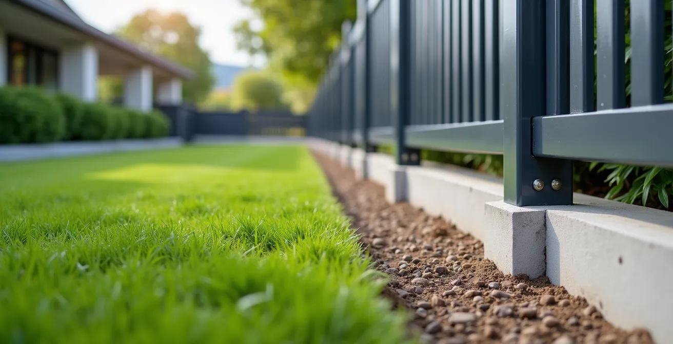 Comparaison visuelle entre scellement en terre et fixation sur muret pour une clôture de jardin
