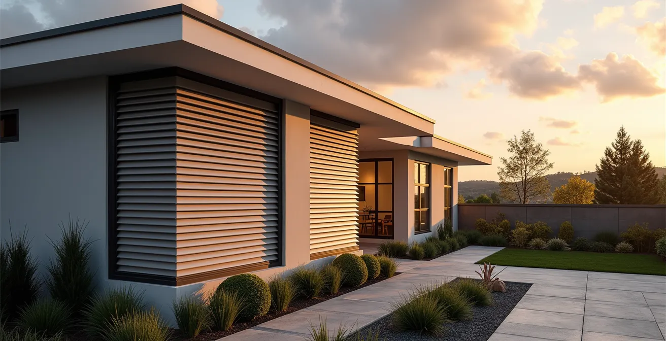 Maison moderne avec volets composite et étiquette énergétique valorisée